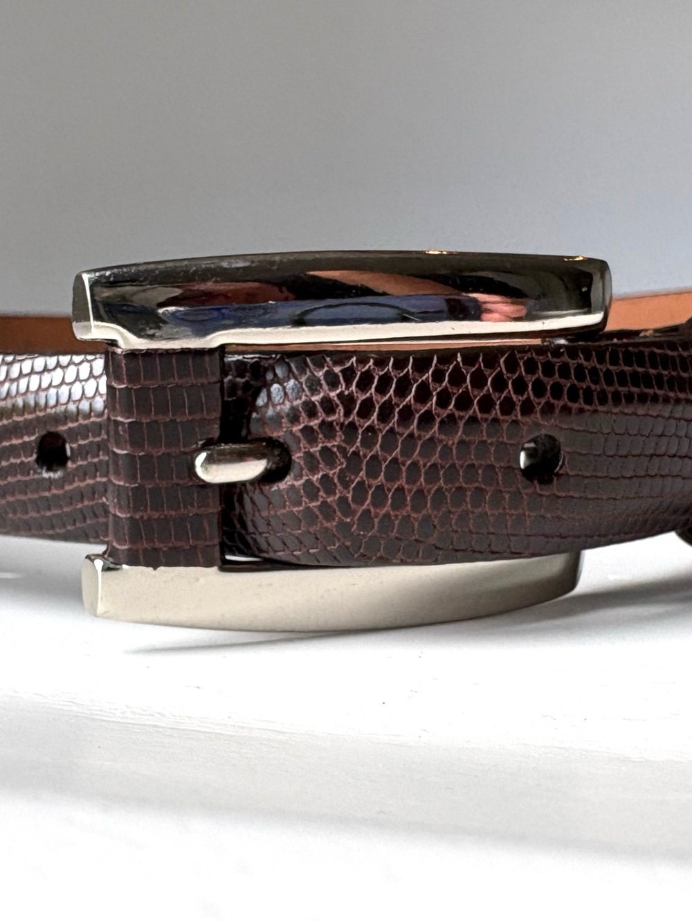 Ann Taylor Medium Leather Embossed Brown Leather Belt with Silver Buckle. Fab!